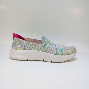 Skechers Go Walk Flex Vivid Energy Womens 8 White Rainbow Slip On Sneakers